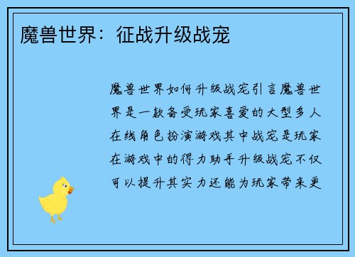 魔兽世界：征战升级战宠